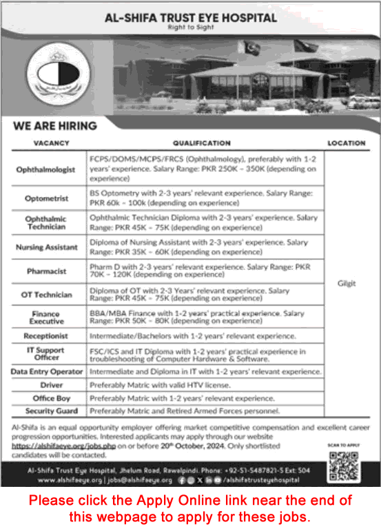 Job Opportunities At Al Shifa Trust Eye Hospital Gilgit October 2024 Apply Online